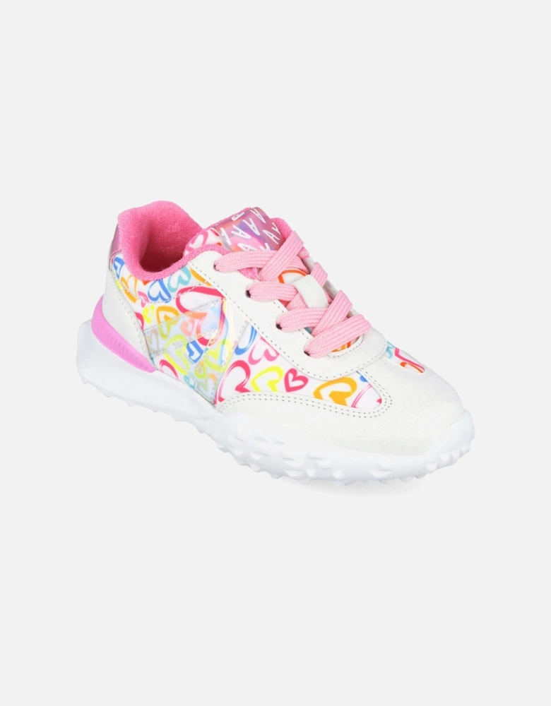 Girls White Multicoloured Heart Sporty Trainers