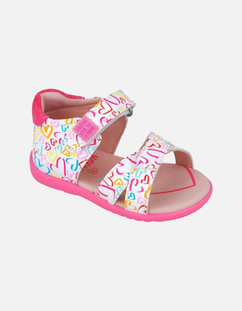 Girls White Multicoloured Heart Velcro Strap Sandals