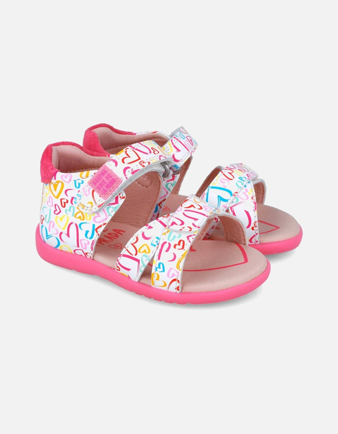 Girls White Multicoloured Heart Velcro Strap Sandals, 6 of 5