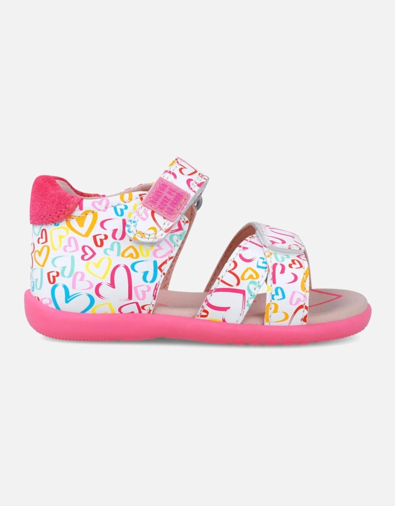 Girls White Multicoloured Heart Velcro Strap Sandals