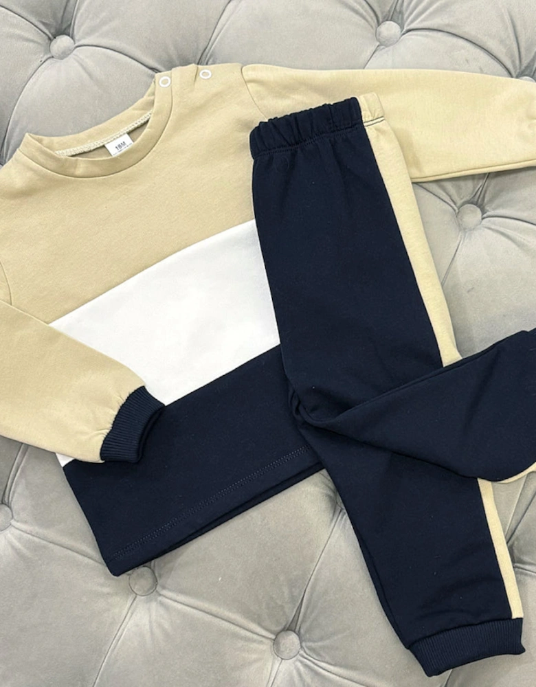 Boys Beige and Navy Tracksuit