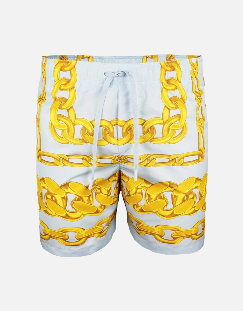 Medusa Chains Swim Shorts, Pastel Blue/Gold