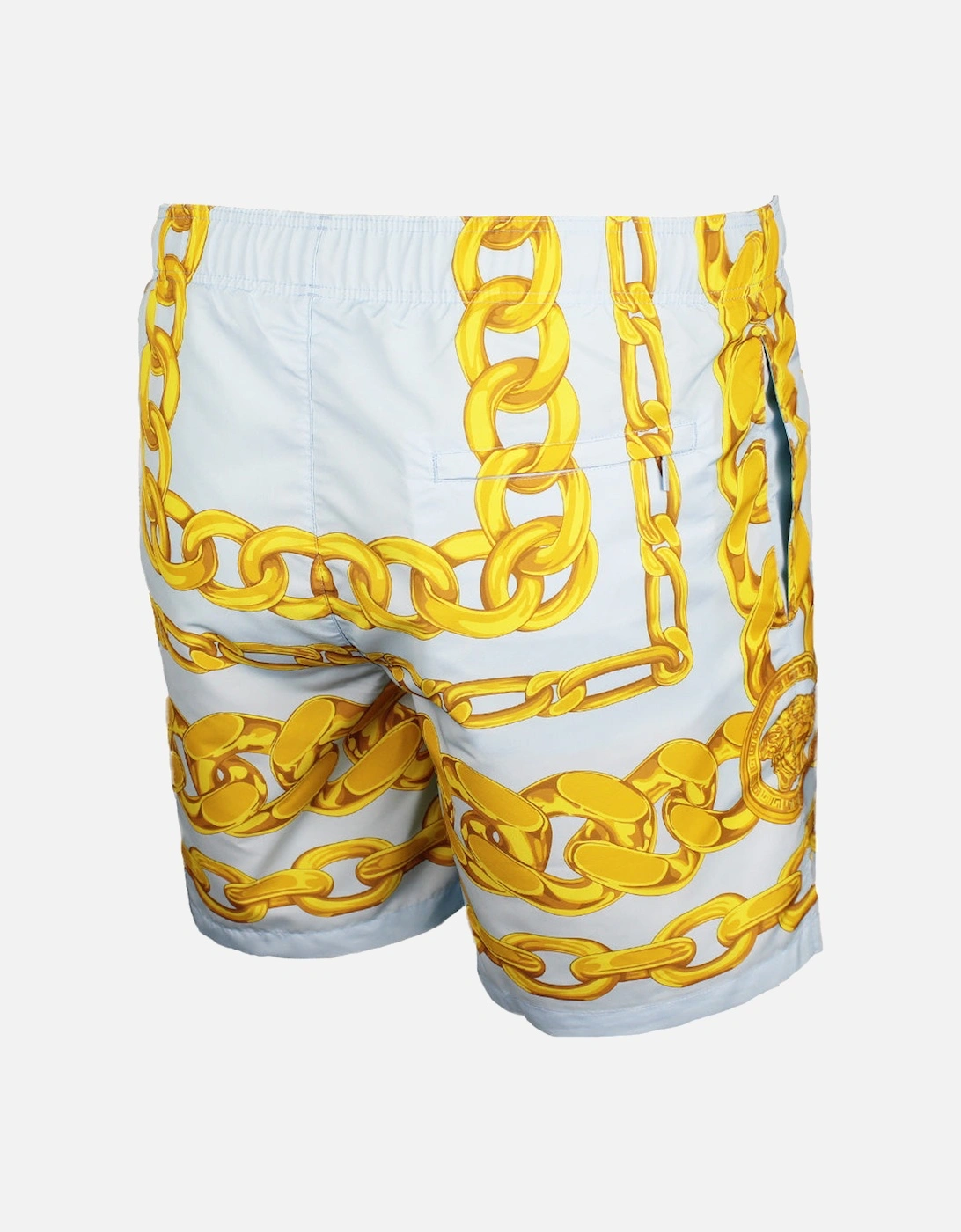 Medusa Chains Swim Shorts, Pastel Blue/Gold