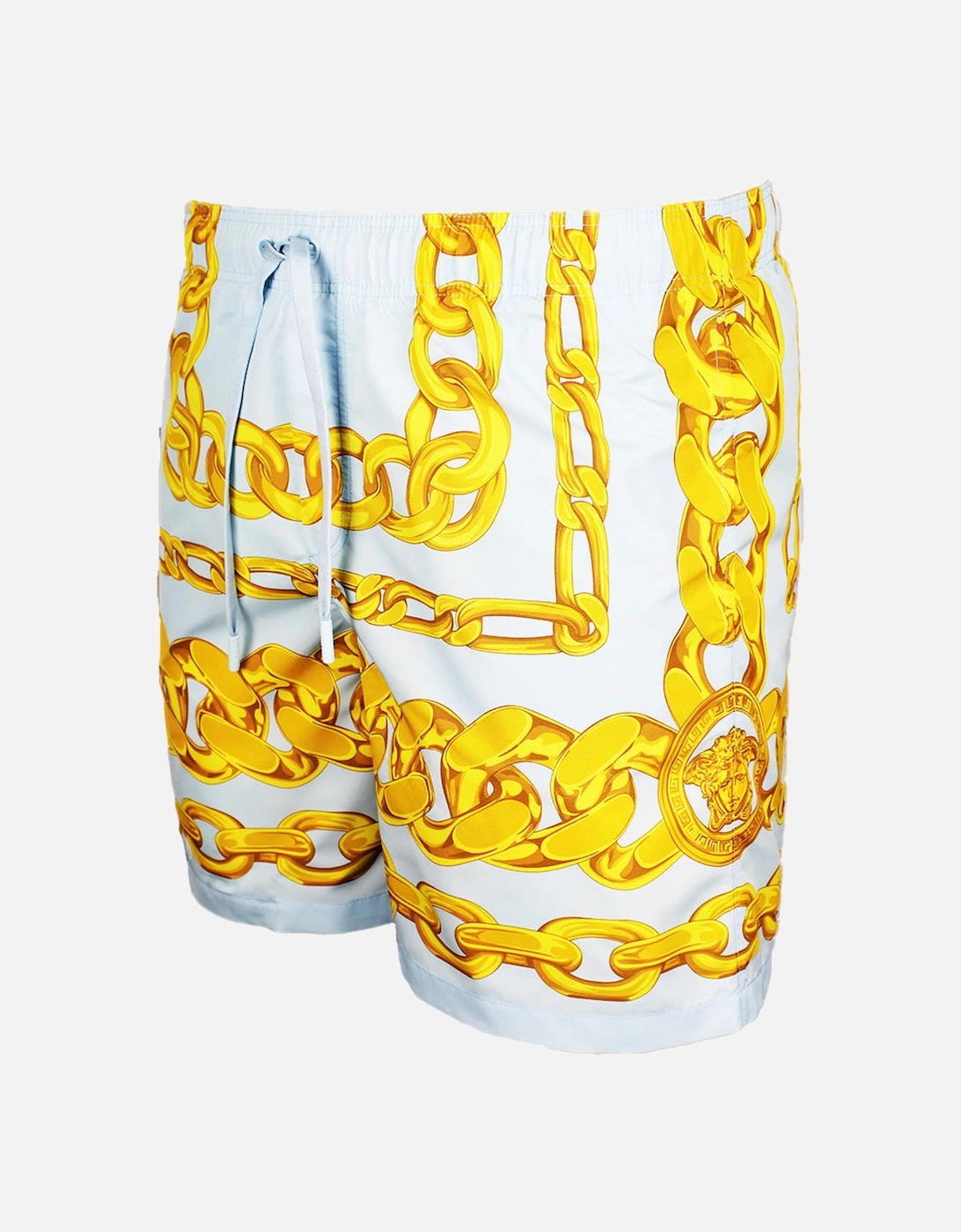 Medusa Chains Swim Shorts, Pastel Blue/Gold