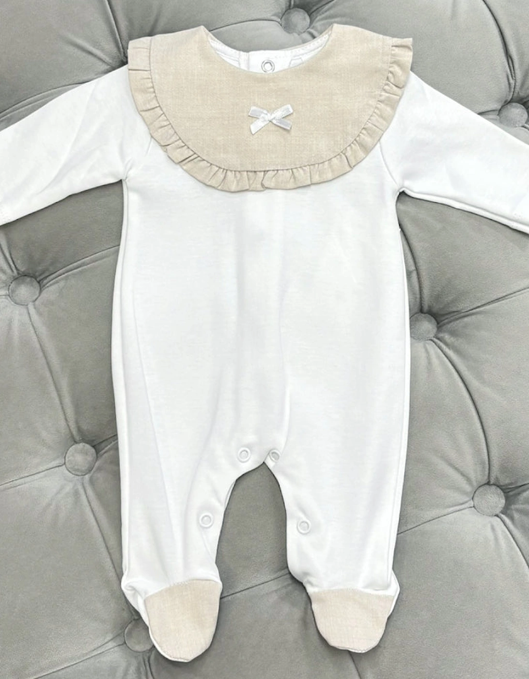 Girls White and Beige Collared Babygrow, 2 of 1