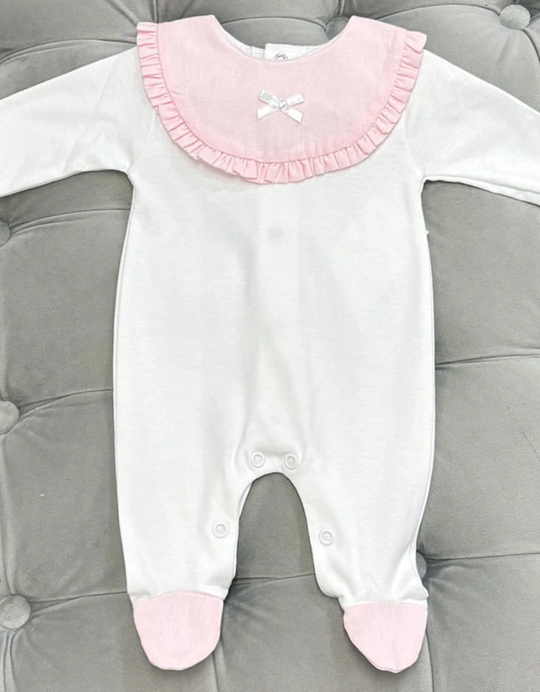 Girls White and Pink Collared Babygrow