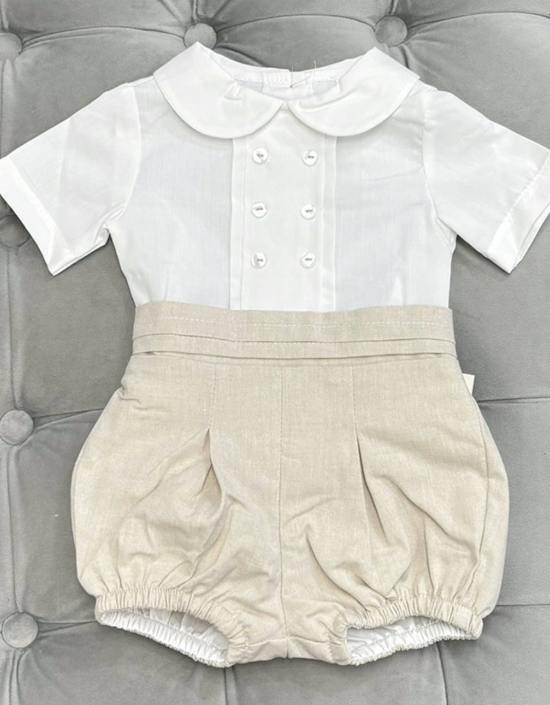 Boys Beige Linen Buster Short Suit