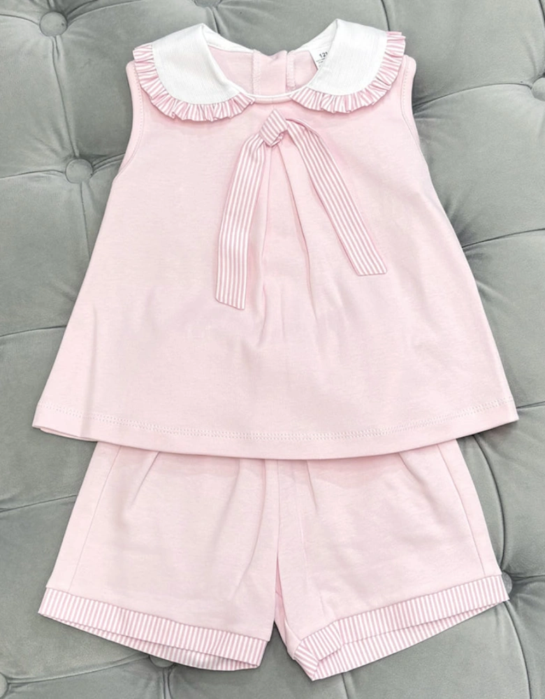 Girls Pink and White Collared Short Set