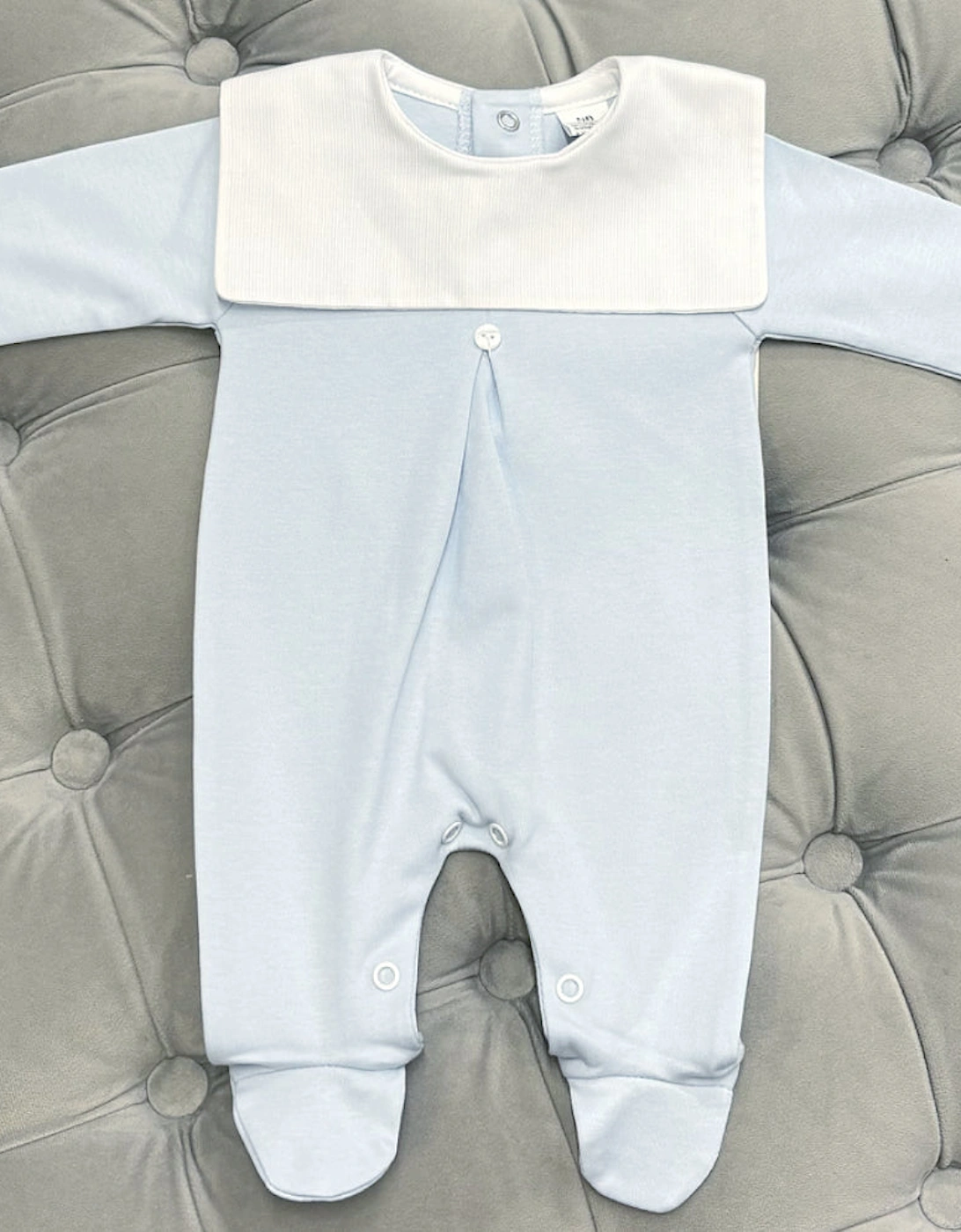 Boys Blue Square Collared Babygrow, 2 of 1