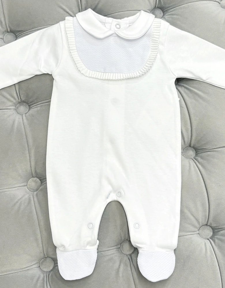 White Pleated Collar Babygrow