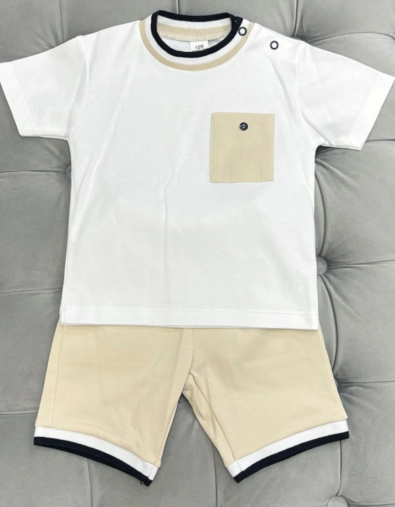 Boys Beige and Navy Short Set