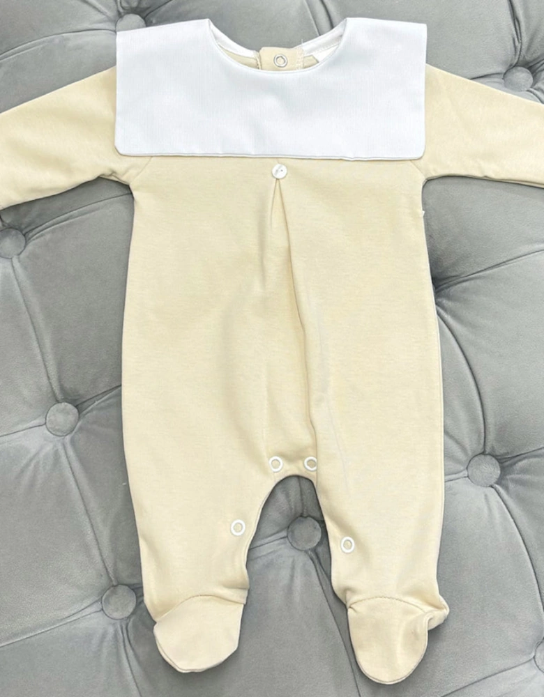 Boys Beige Square Collared Babygrow