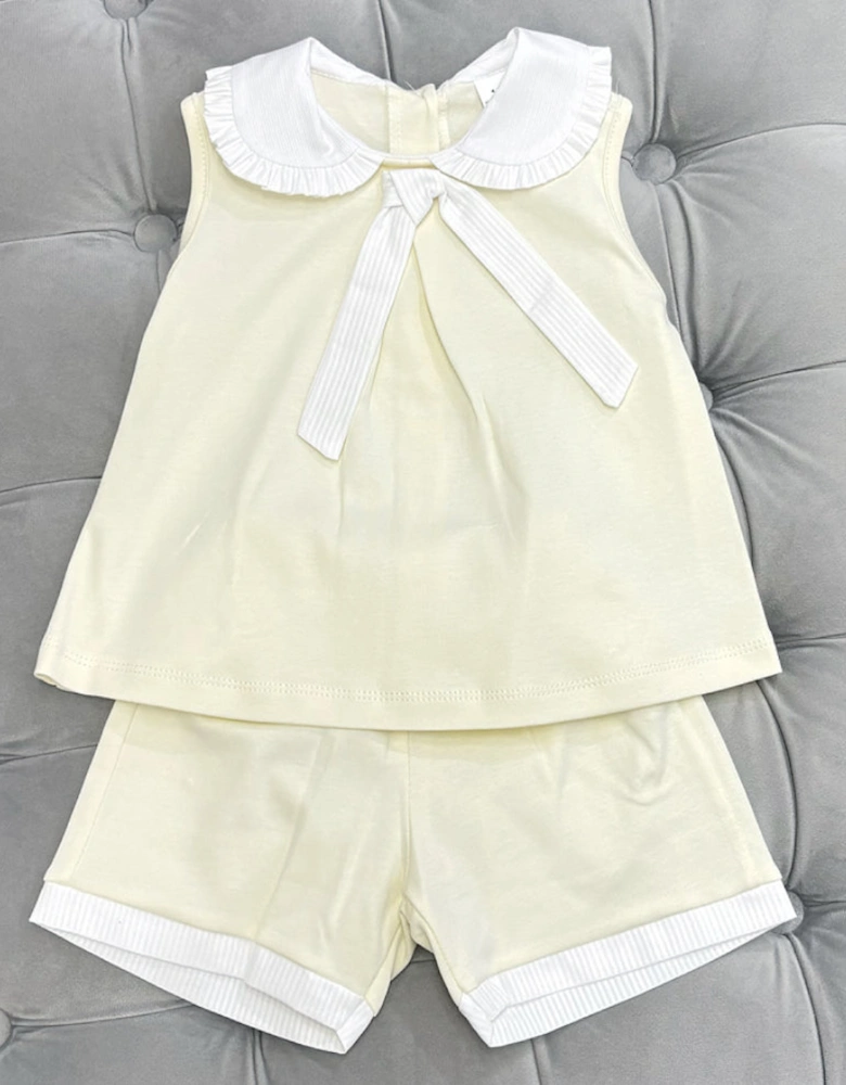 Girls Lemon and White Collared Short Set