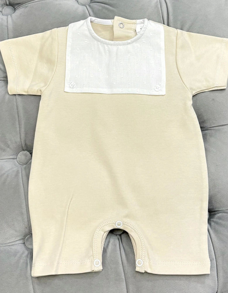 Boys Beige Square Collared Romper