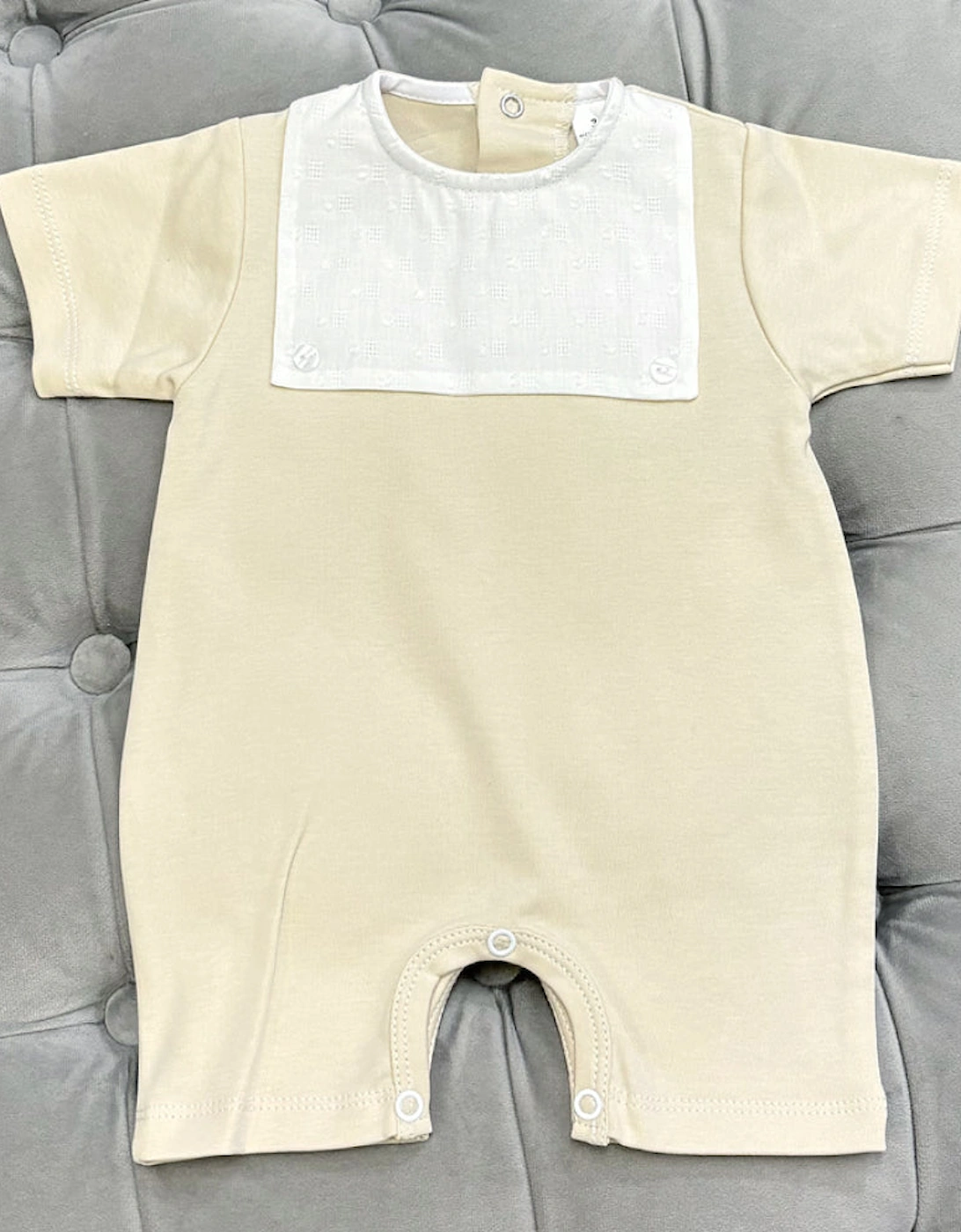 Boys Beige Square Collared Romper, 2 of 1