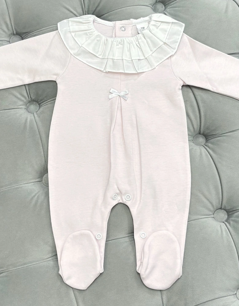 Girls Pink and White Frill Collar Babygrow