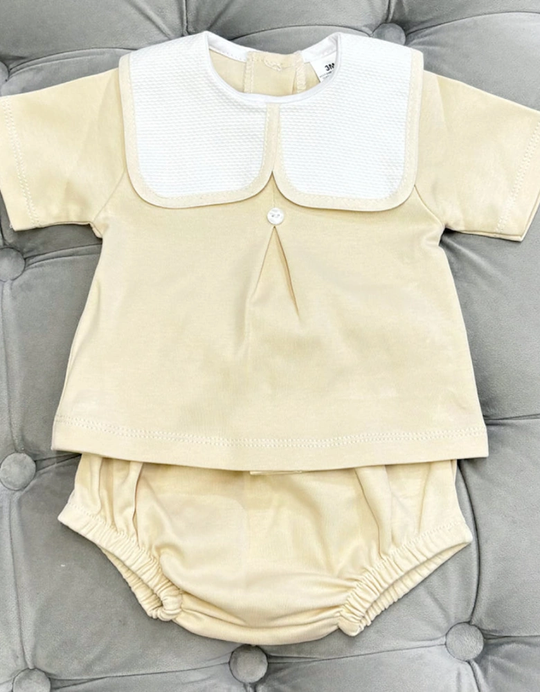 Boys Beige Square Collared Jam Pant Set