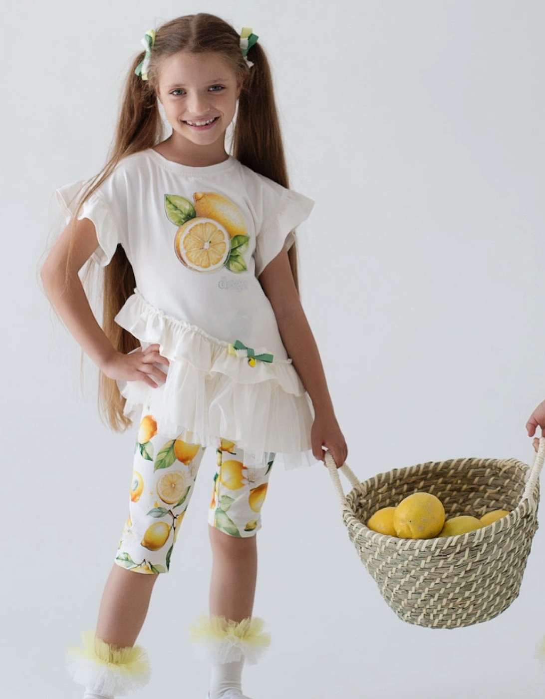 Girls White Frilly Lemon Tunic Top