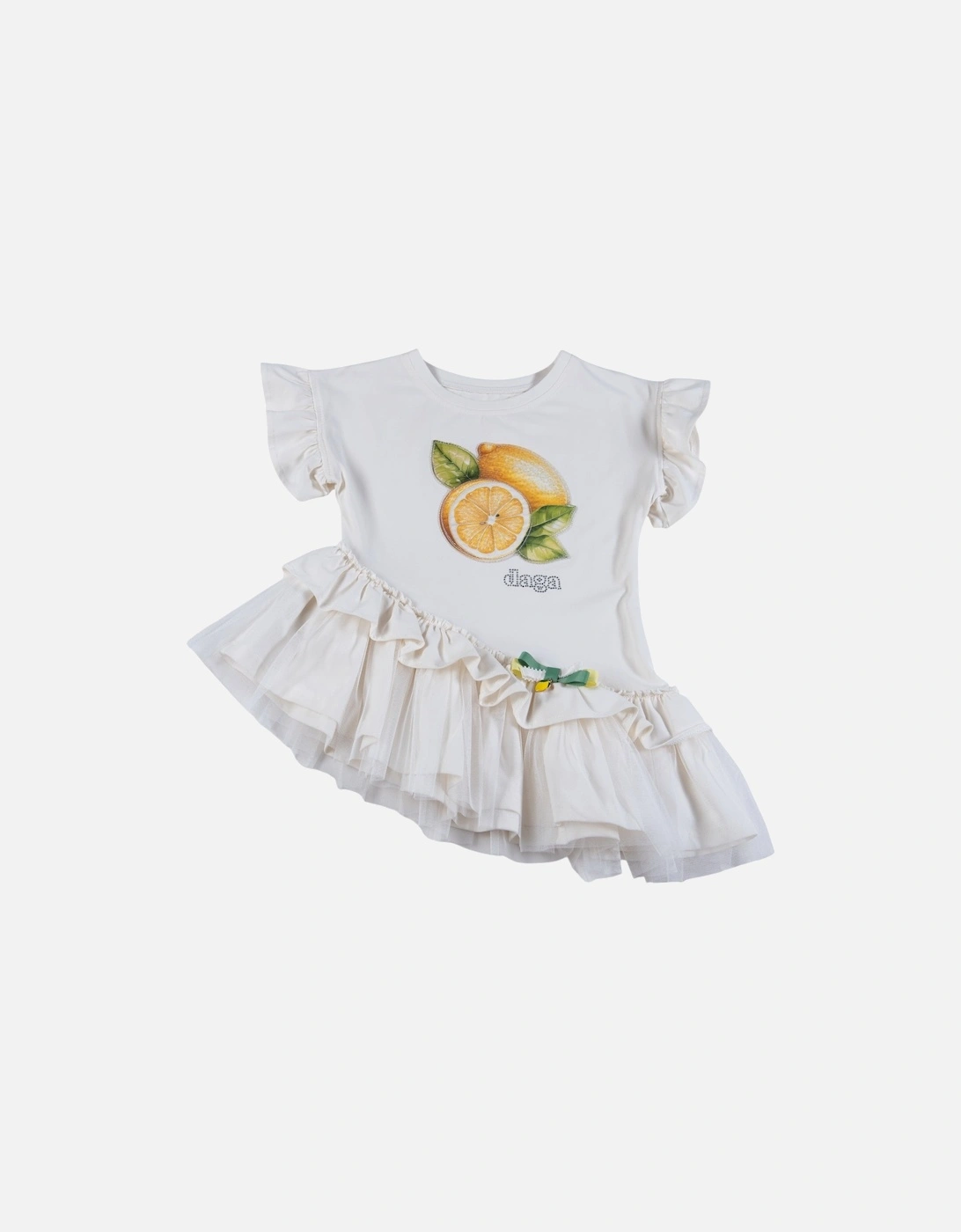 Girls White Frilly Lemon Tunic Top, 3 of 2