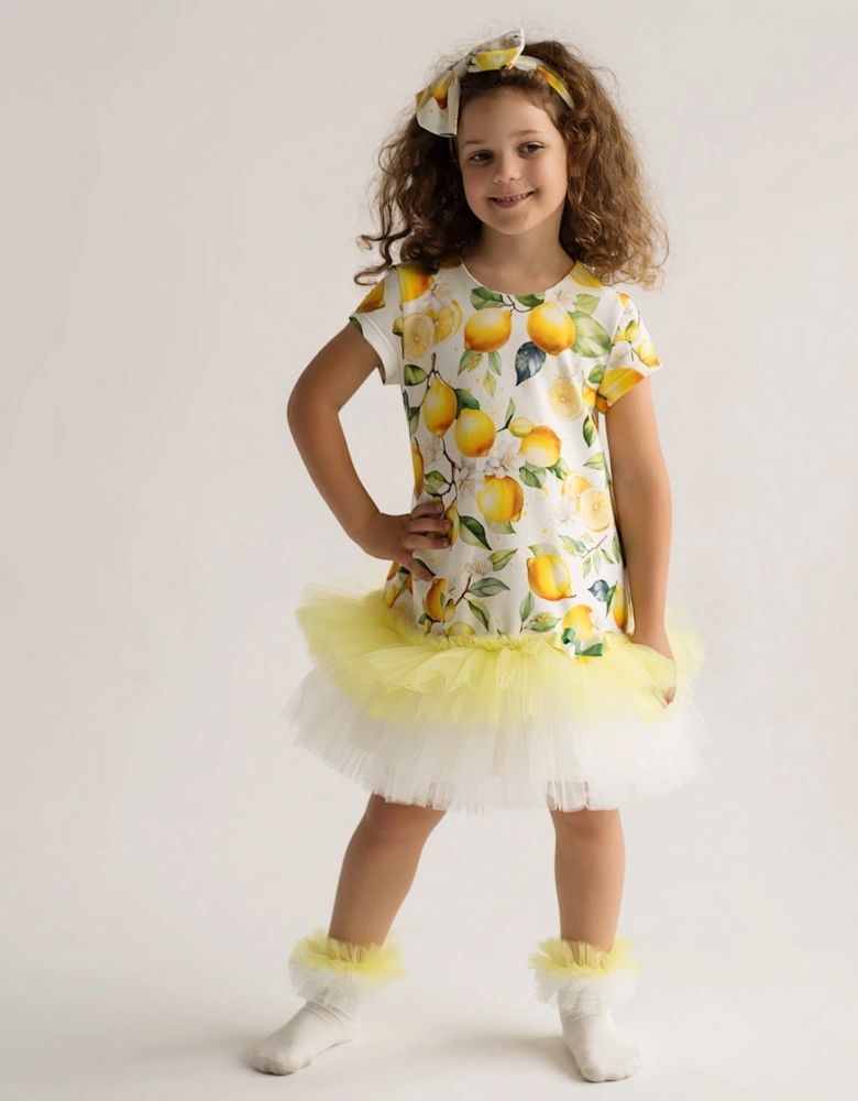 Girls Lemon Print Tulle Tutu Dress