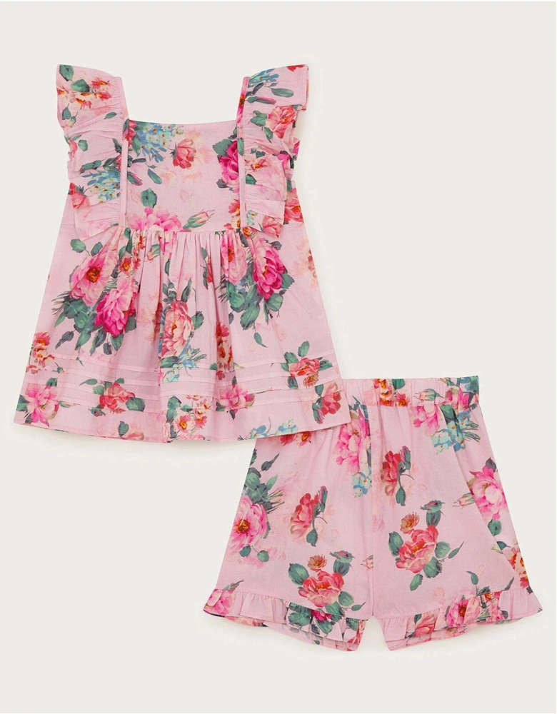 Baby Girls Vintage Floral Top And Shorts Set - Pink