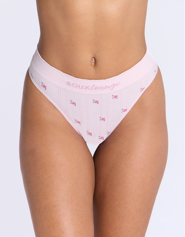 Floral Embroidered Pointelle Thong - Pink Mix