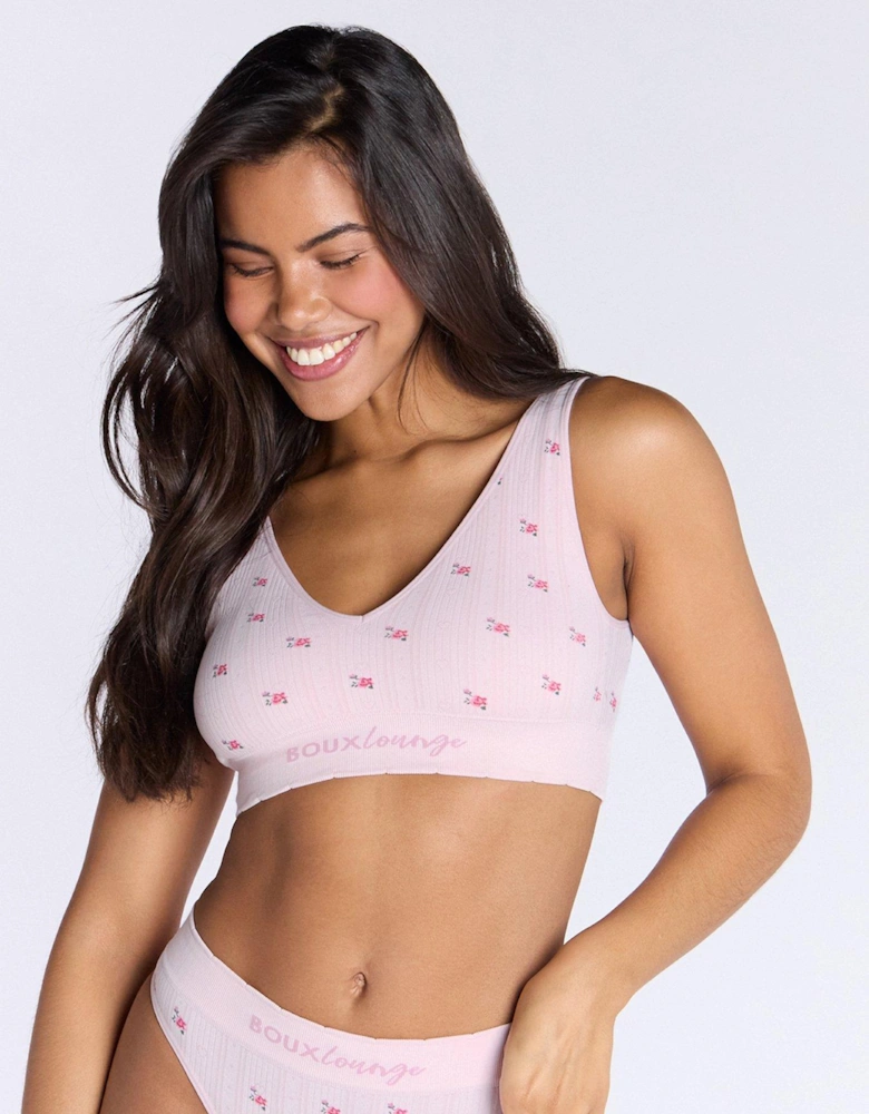 Floral Emb Pointelle Bralette - Pink Mix