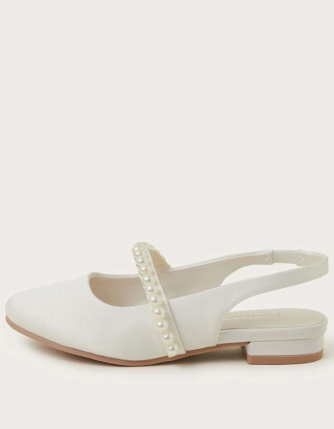 Girls Pearl Strap Slingback Flat Shoes - Light Cream, 2 of 1