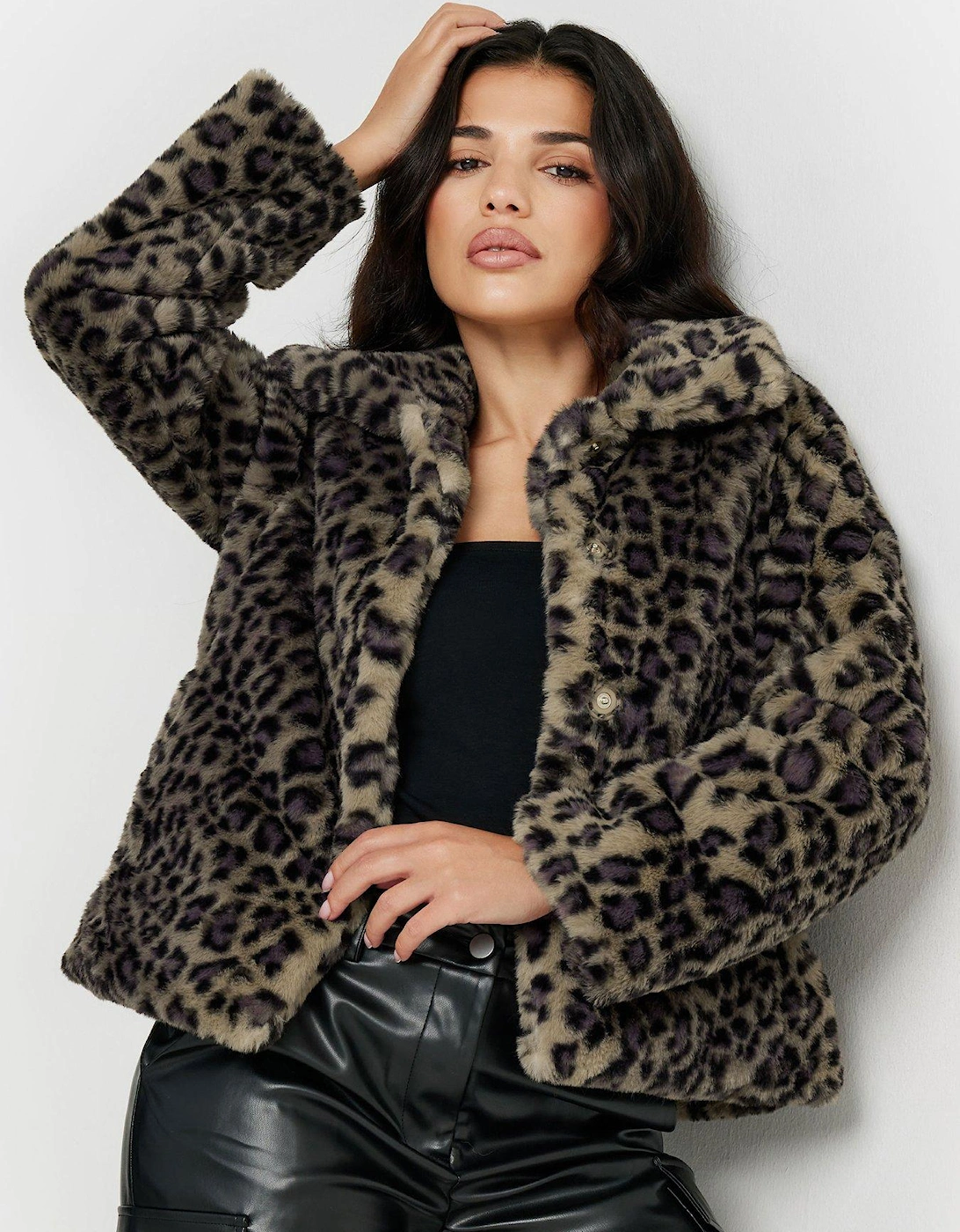 Petite Animal Faux Fur Coat - Brown, 2 of 1