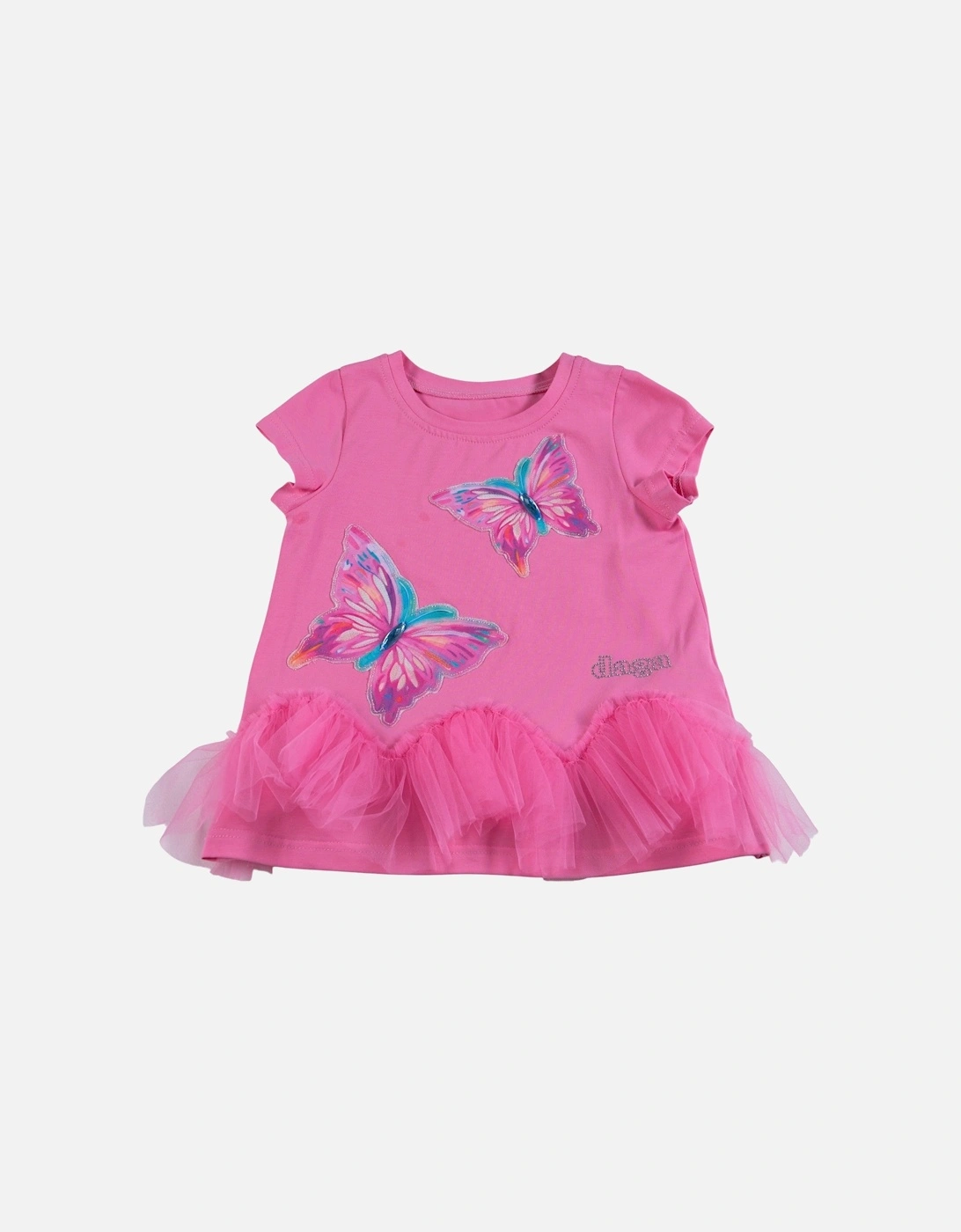 Girls Pink Tulle Butterfly Tunic Top, 3 of 2