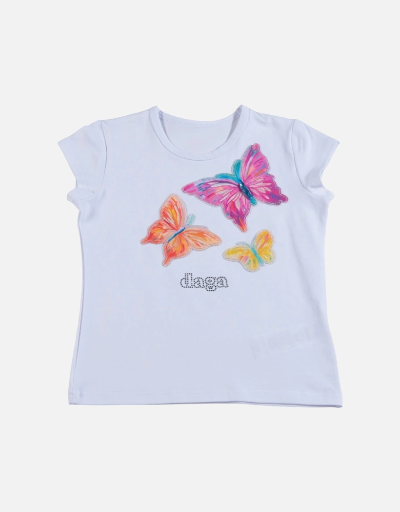 Girls White Butterfly Top