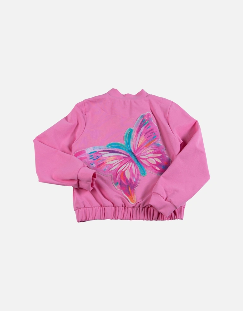 Girls Pink Butterfly Zip Up Bomber Jacket