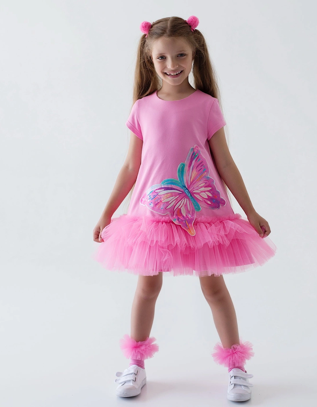 Girls Pink Butterfly Tulle Tutu Dress