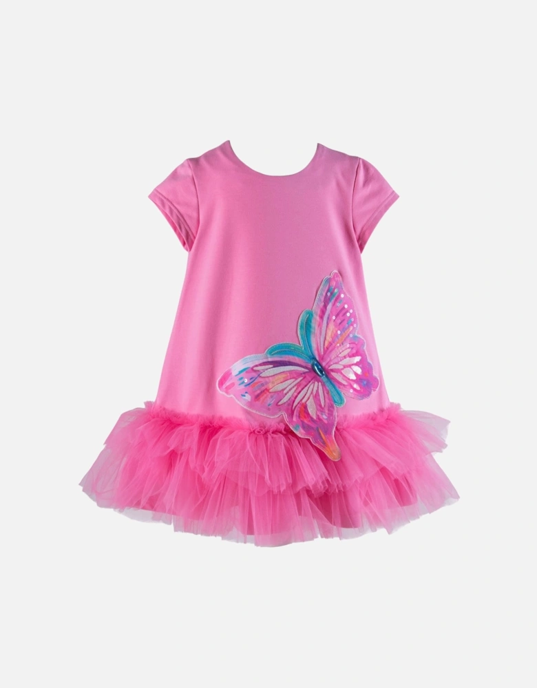 Girls Pink Butterfly Tulle Tutu Dress