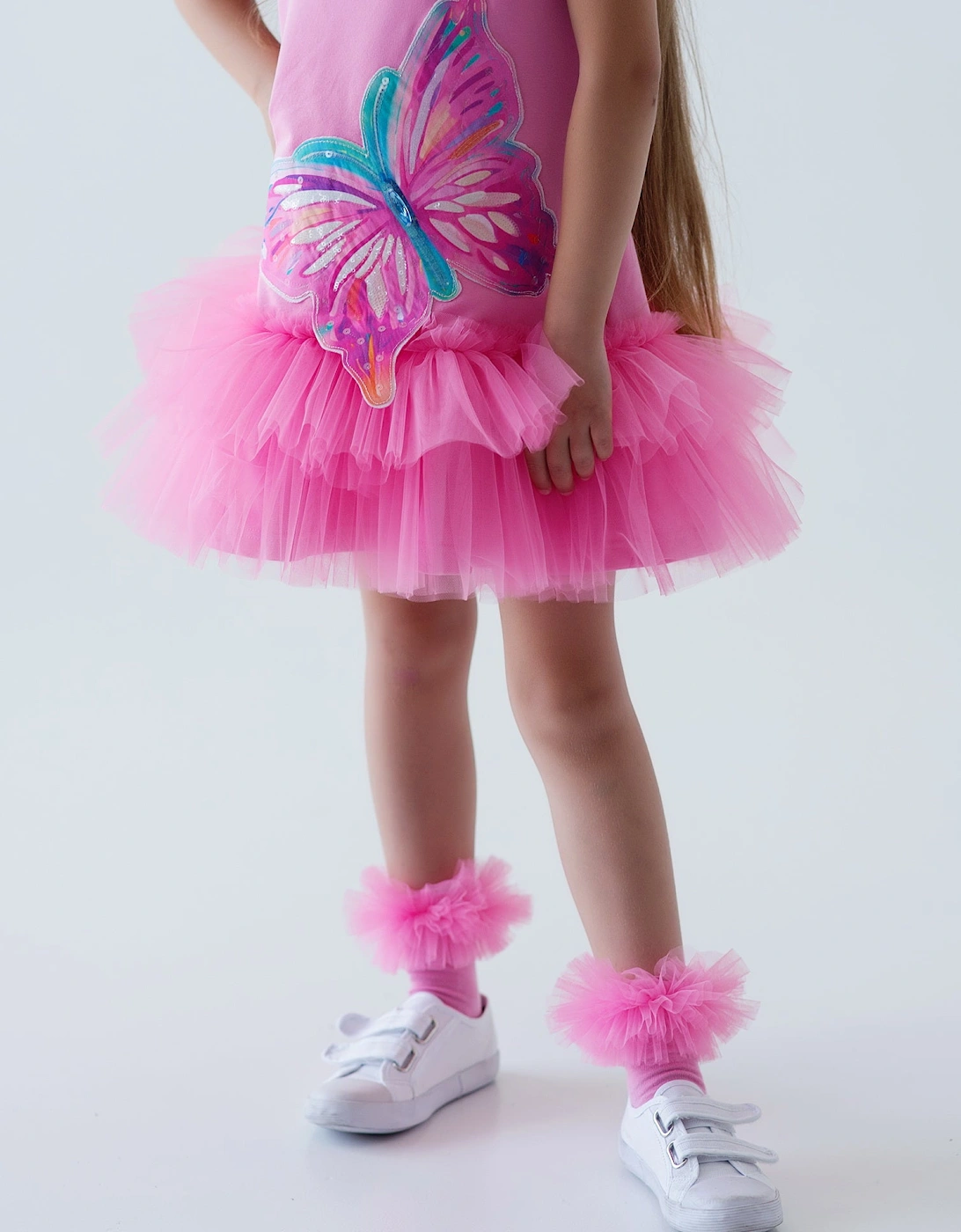 Girls Pink Butterfly Tulle Tutu Dress