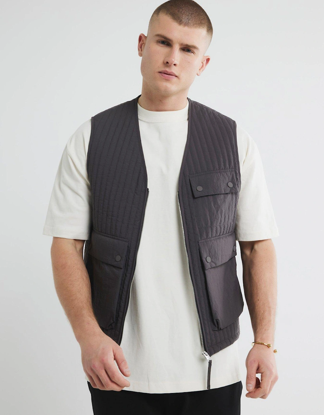 Multi Pocket Padded Gilet - Dark Grey, 7 of 6