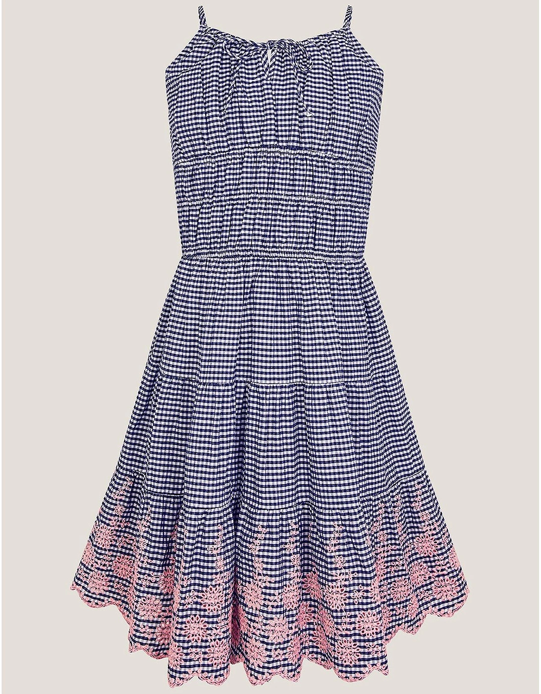 Girls Embroidered Gingham Sun Dress - Navy, 2 of 1