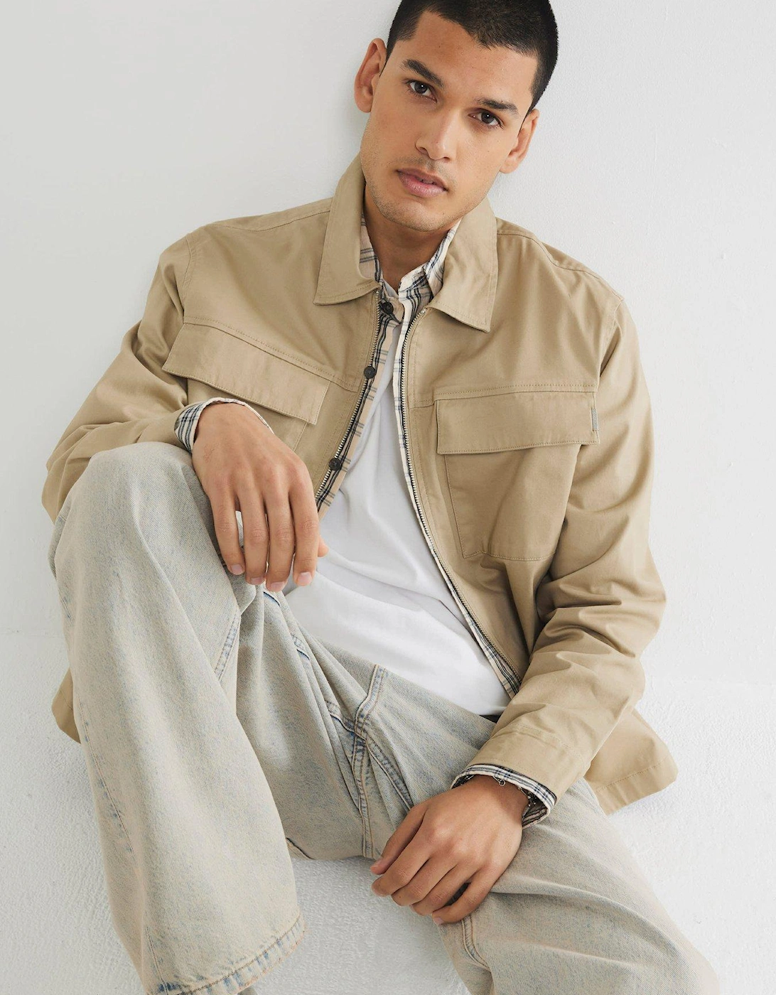 Long Sleeve Clean Zipper Shirt - Beige, 7 of 6
