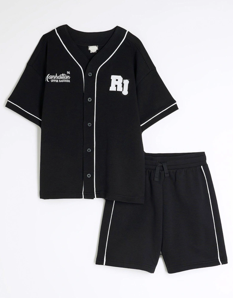 Boys Sporty Shirt & Shorts Set - Black