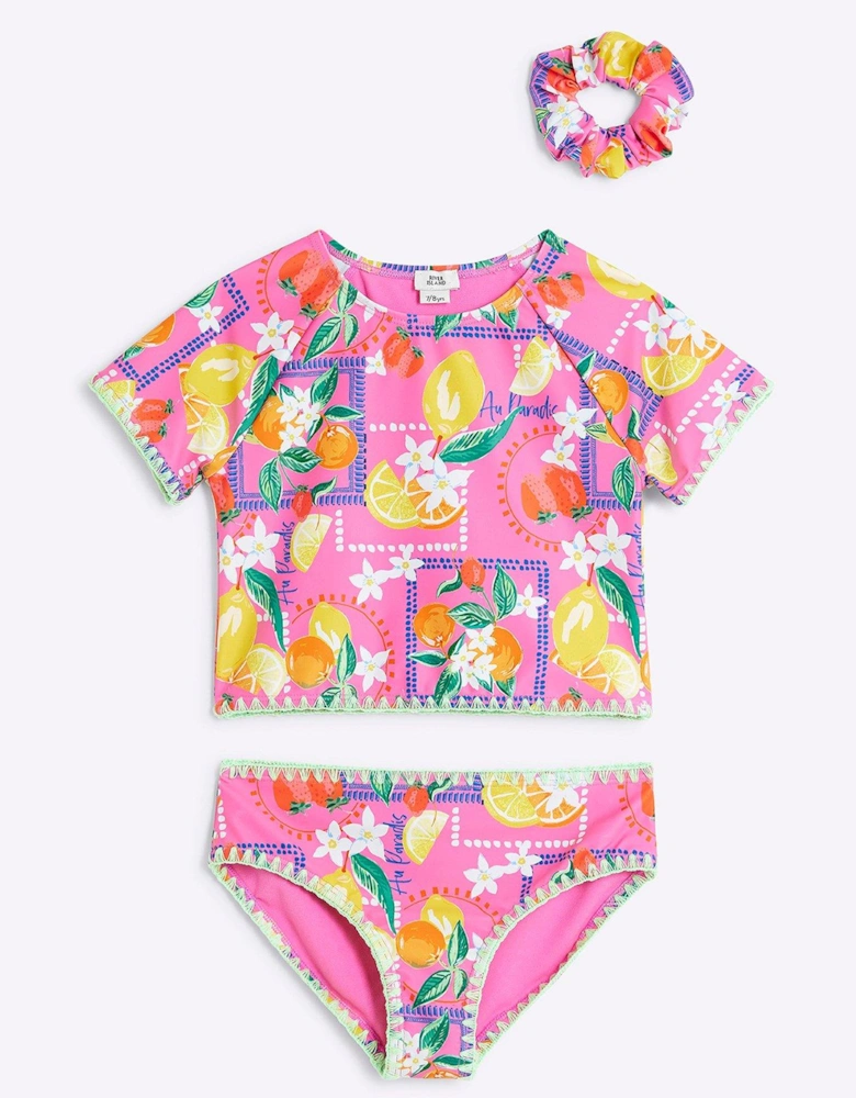 Girls Fruit T-Shirt And Bikini Brief Set - Bright Pink