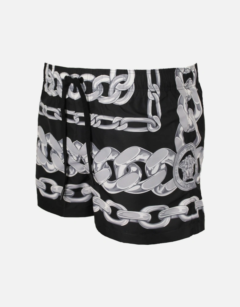 Medusa Chains Swim Shorts, Black/Silver