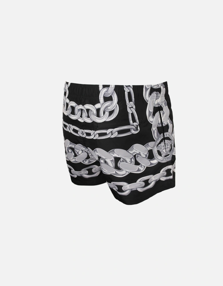 Medusa Chains Swim Shorts, Black/Silver