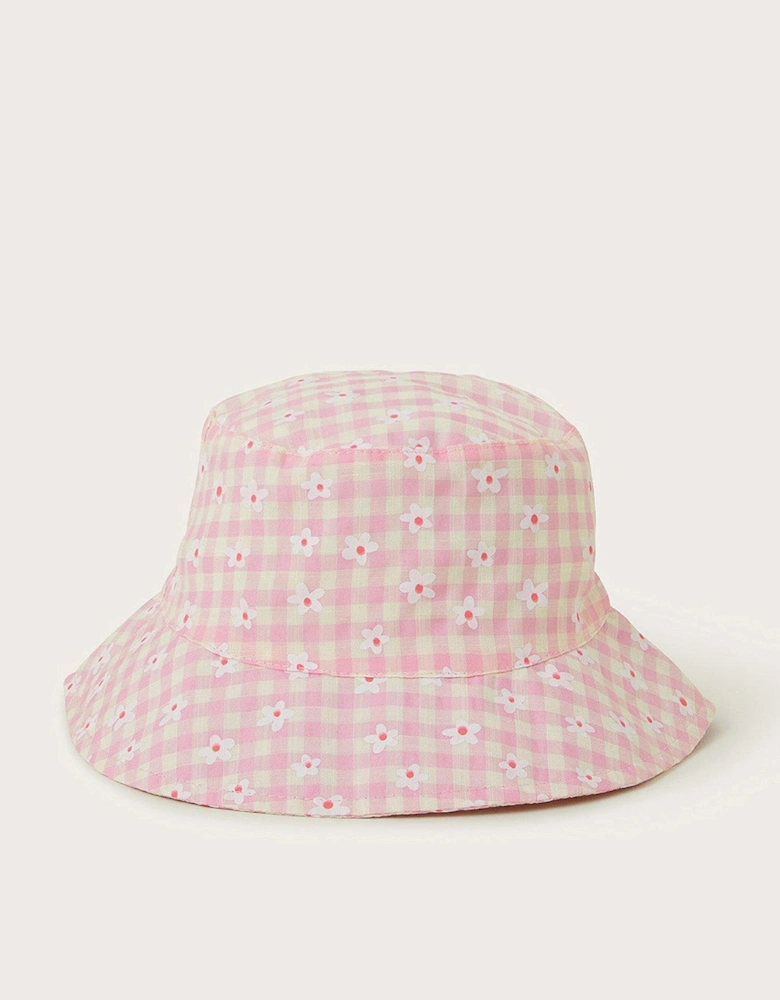 Baby Girls Check Floppy Bucket Hat - Pink