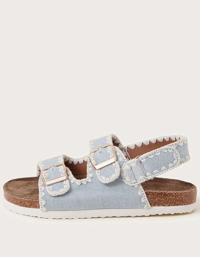 Girls Denim Whipstitch Buckle Sandals - Blue