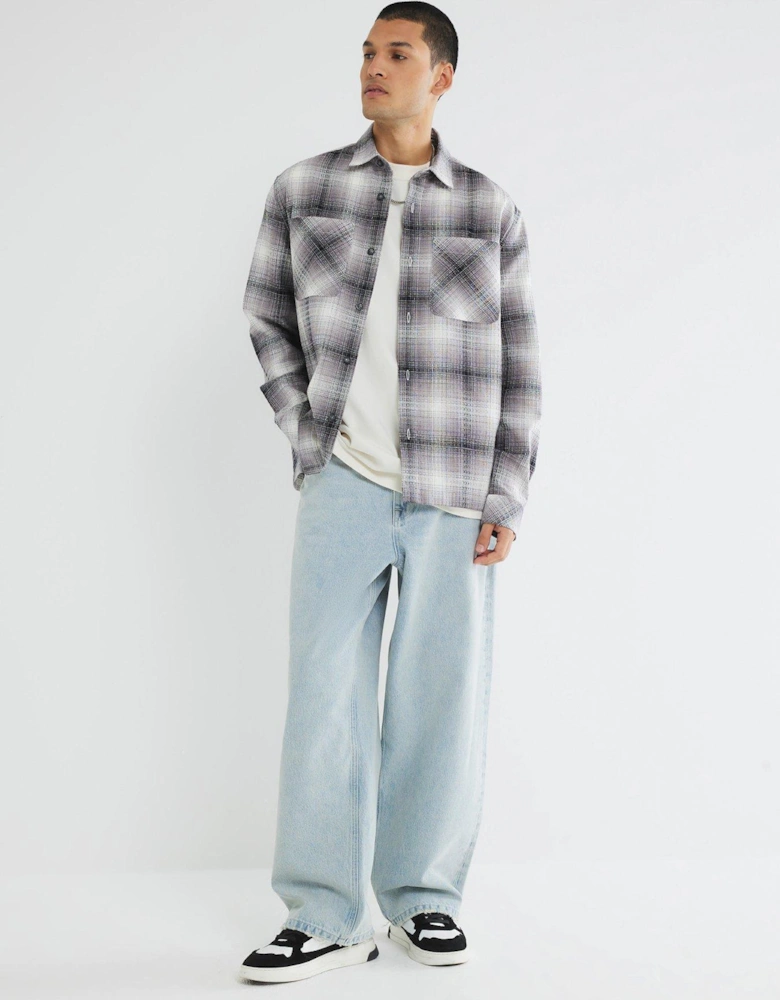 2 Pocket Waffle Check Long Sleeve Shirt - Black