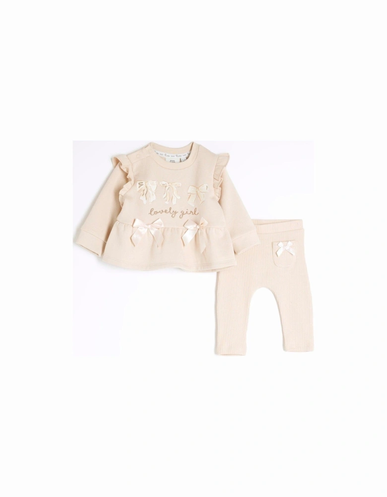 Baby Girls Peplum Sweatshirt Set - Beige