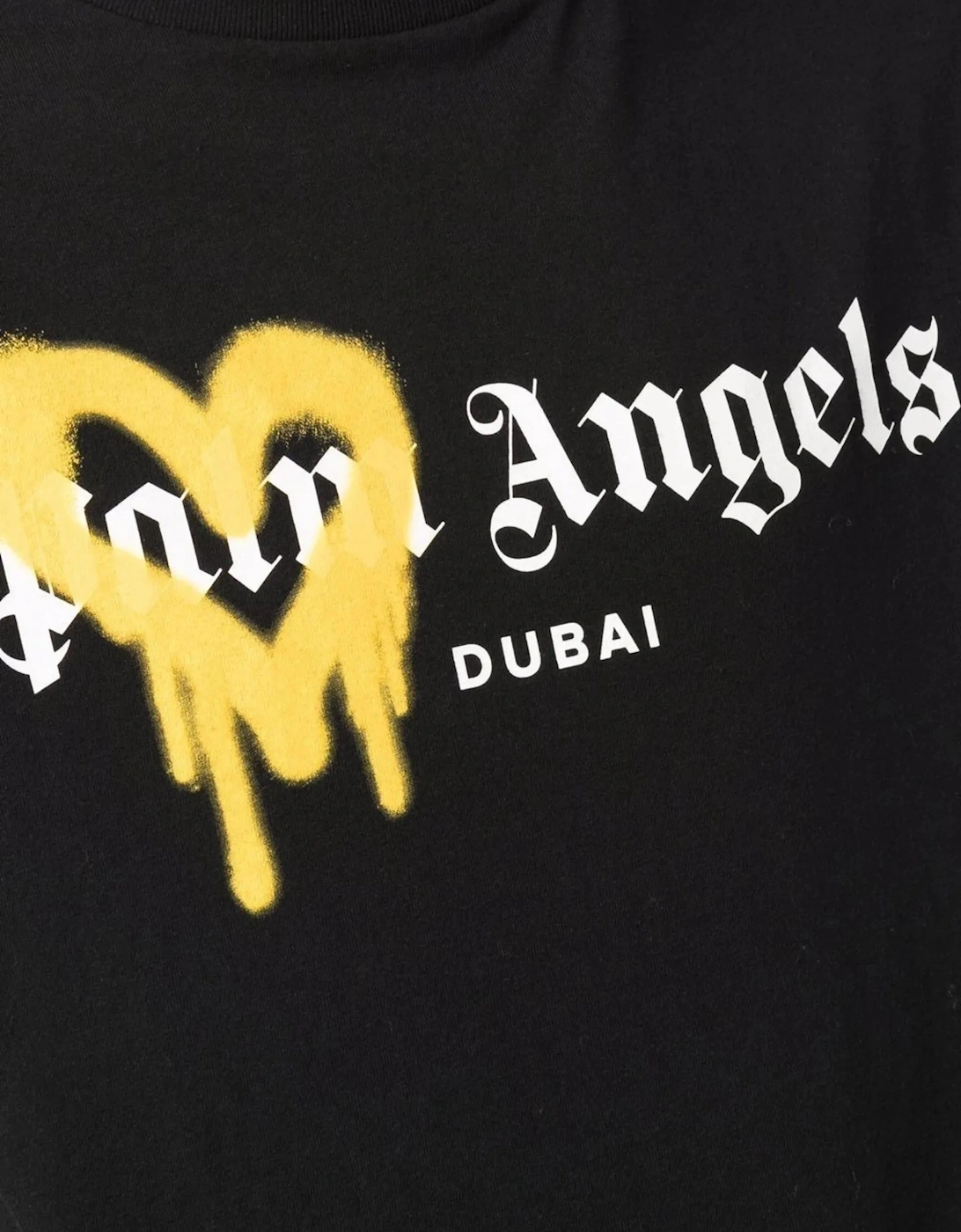 Yellow Sprayed Dubai Heart T-Shirt in Black