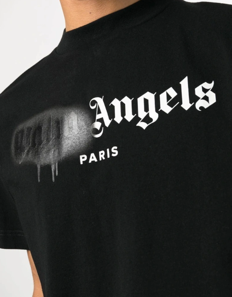 Paris Black Sprayed T-Shirt in Black