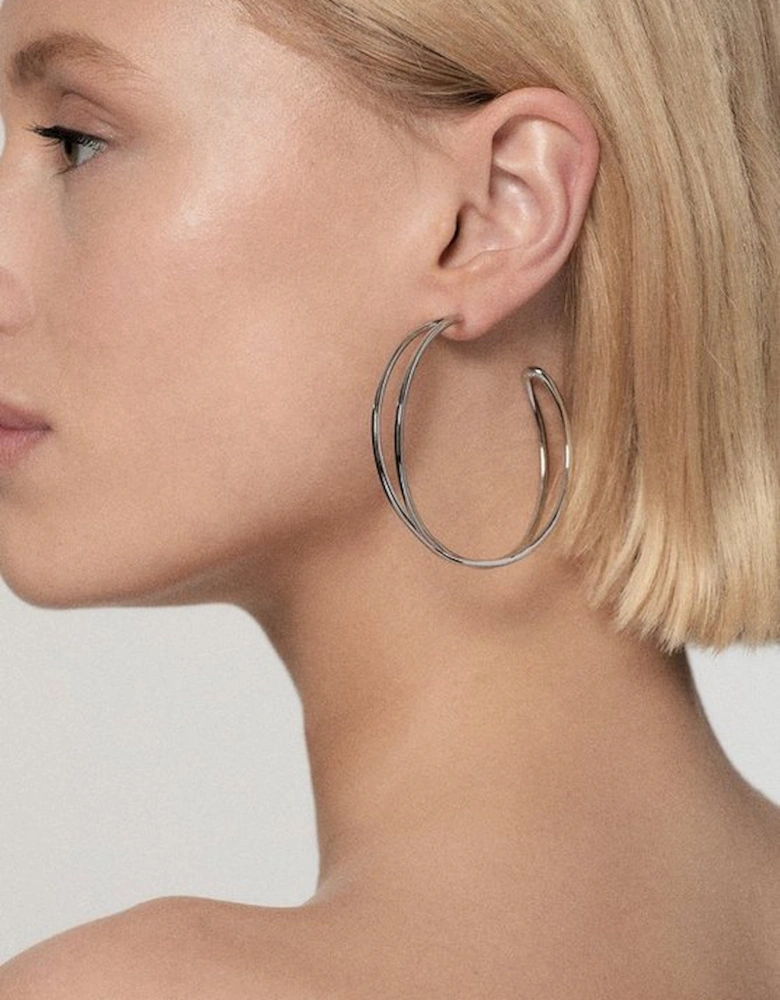 Silver Tone Criss Cross Hoop Earring