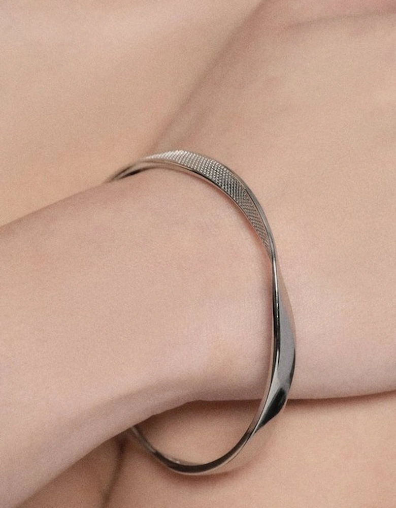 Silver Tone Textured Twist Narrow Bangle